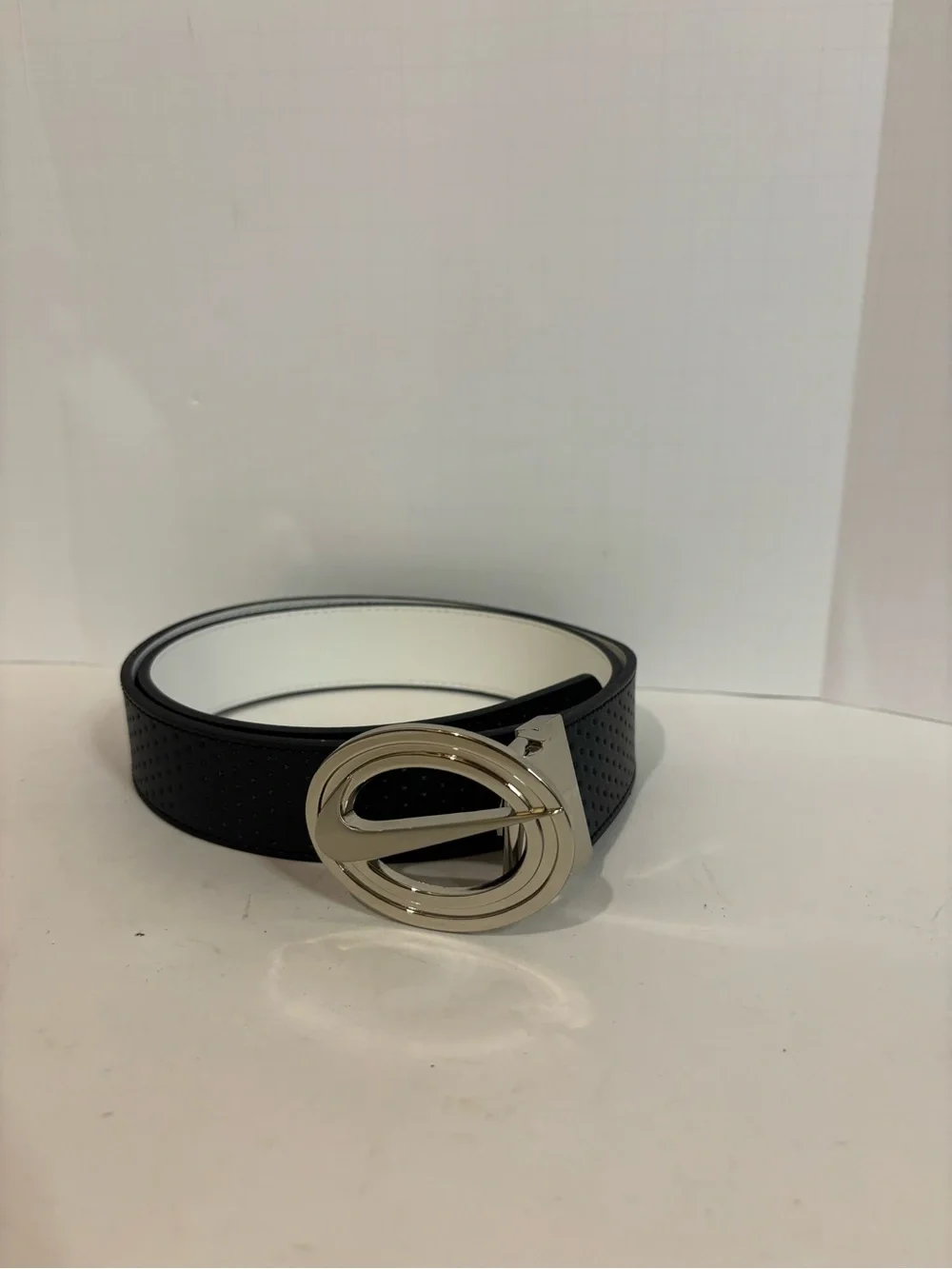 Nike Black Perforated Belt with Silver Oval Buckle